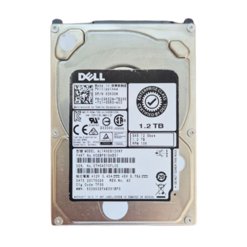 Dell 03K30N 1.2TB 10k SAS 12Gbps 2.5inch Hot Plug Hard Drive