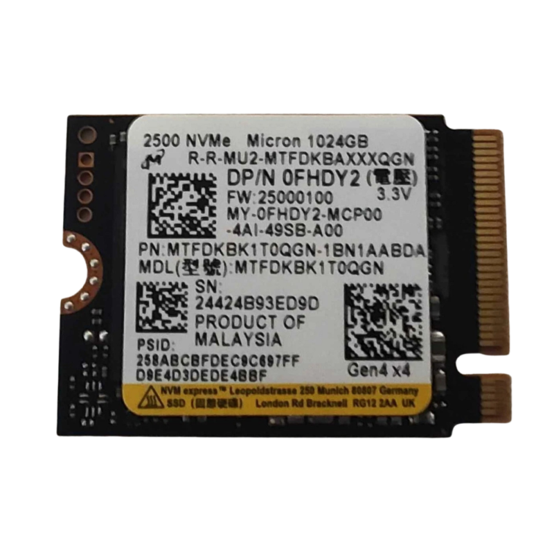 Dell FHDY2 Micron 1TB PCIe NVMe Gen 4x4 M.2 2230 SSD Drive